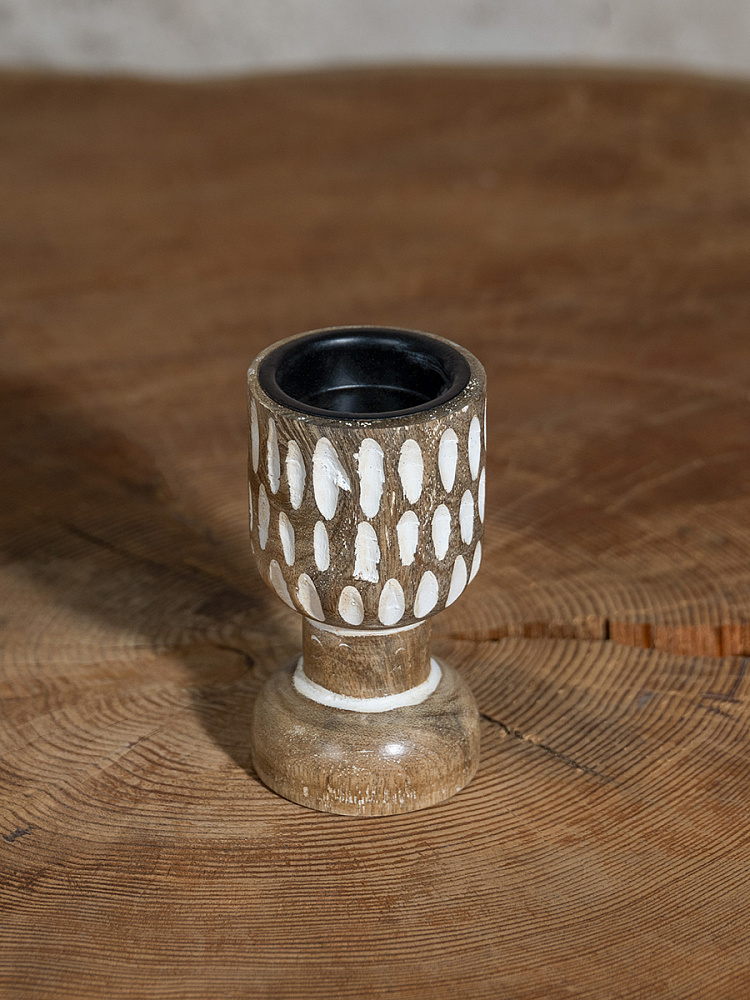 Подсвечник 6x6x10 бежевый дерево манго Подсвечник 6x6x10 бежевый дерево манго