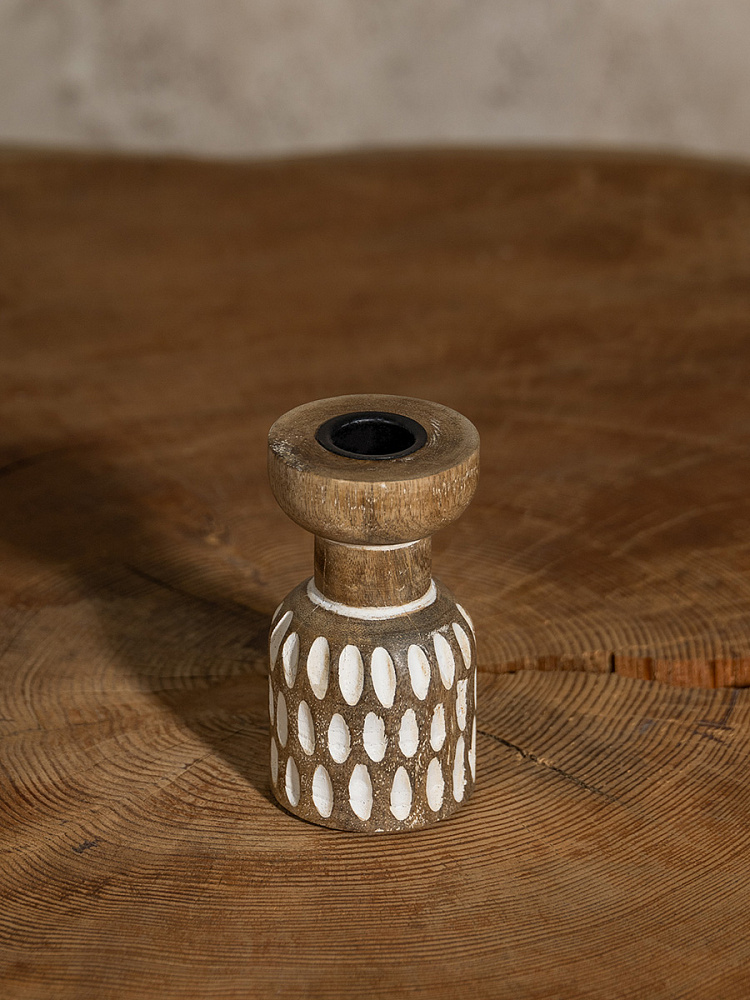 Подсвечник 6x6x10 бежевый дерево манго Подсвечник 6x6x10 бежевый дерево манго