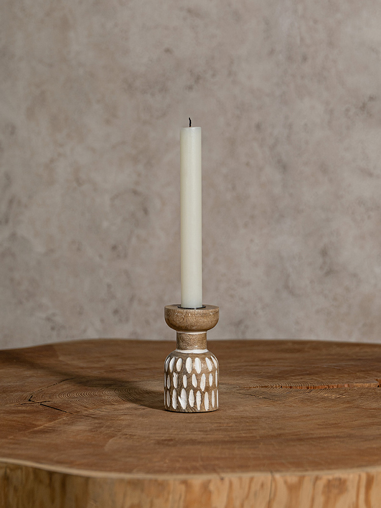 Подсвечник 6x6x10 бежевый дерево манго Подсвечник 6x6x10 бежевый дерево манго