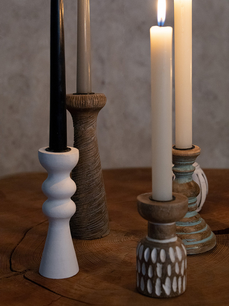 Подсвечник 6x6x10 бежевый дерево манго Подсвечник 6x6x10 бежевый дерево манго