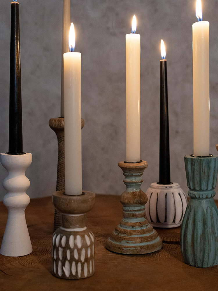 Подсвечник 6,35x6,35x8 белый дерево манго Подсвечник 6,35x6,35x8 белый дерево манго