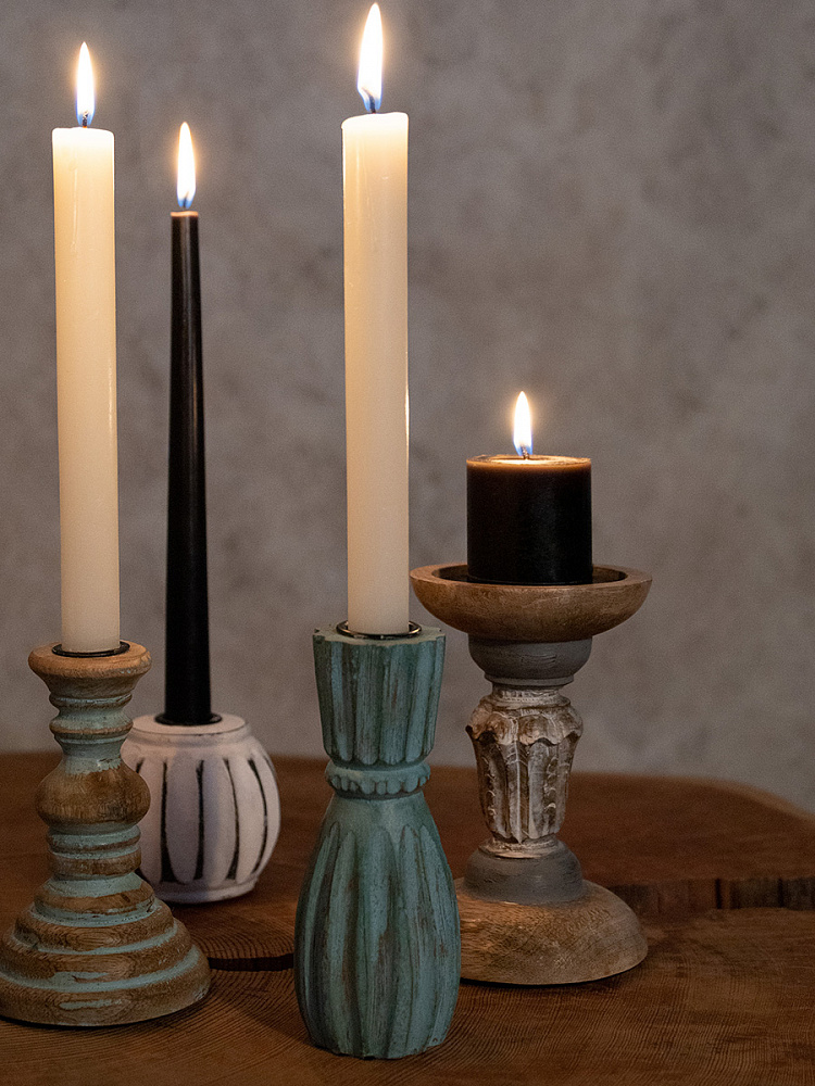 Подсвечник 6,35x6,35x8 белый дерево манго Подсвечник 6,35x6,35x8 белый дерево манго